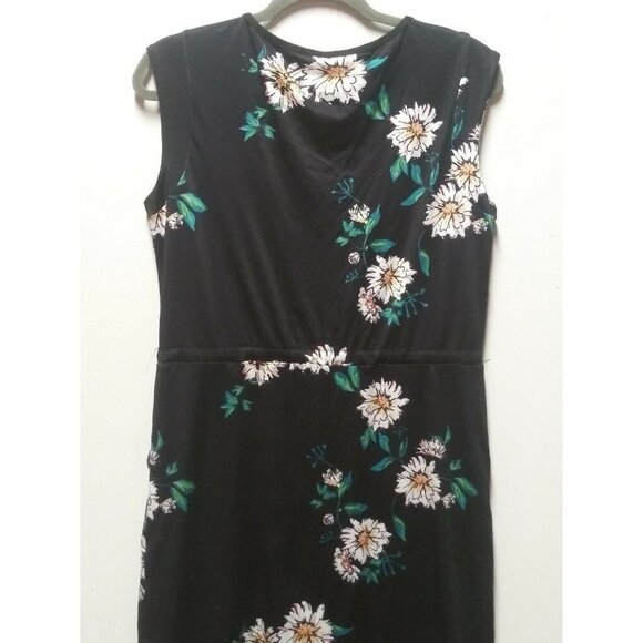 Womens Career Sheath dress Pixie Lady Black Floral Sz 8 drawstring waist STRETCH - Picture 5 of 8